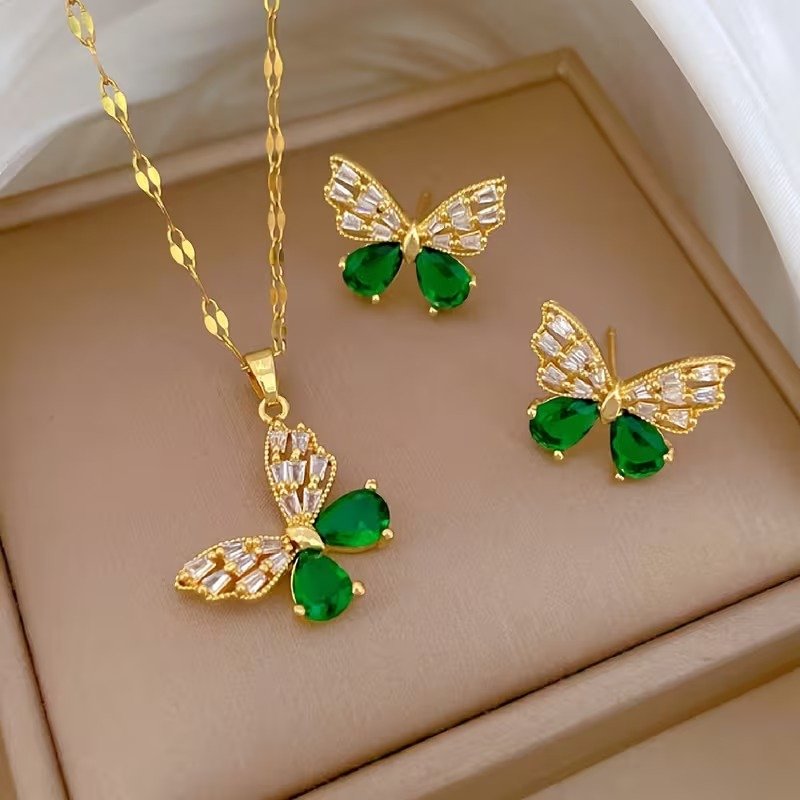 Jewelry Set: 1 Necklace, 1 Pair of Earrings, Butterfly Pendant Necklace and Earrings for Women, Versatile Light Luxury Elegant Butterfly Design Jewelry, Valentine's Day Gift, Year-Round Wearable Jewel