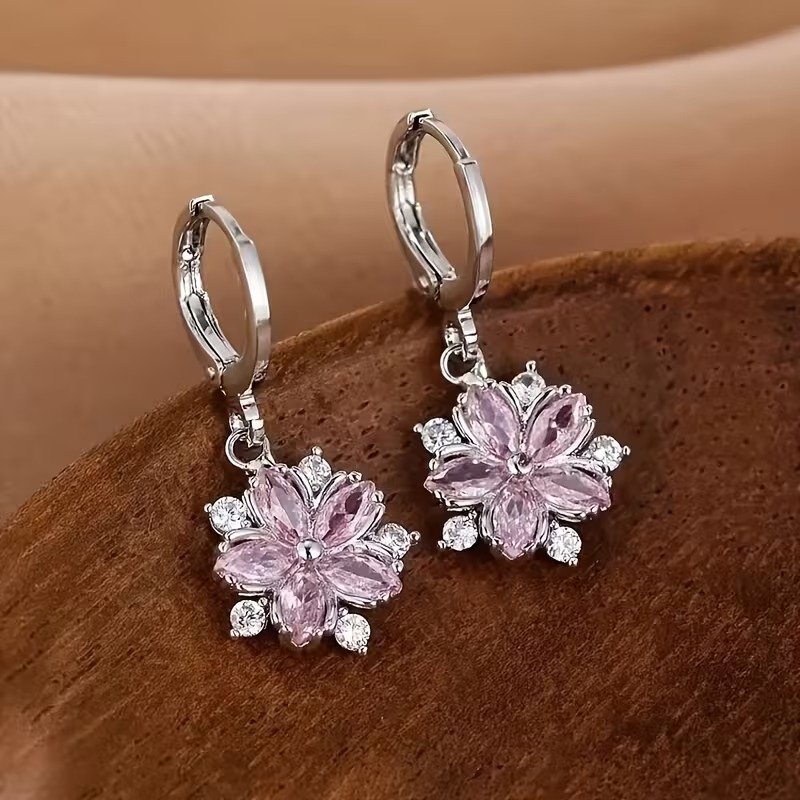 Pink Sakura Zircon Drop Earrings Women's Accessories