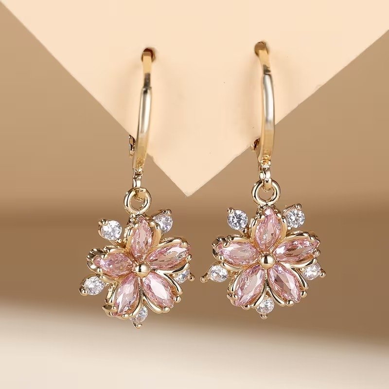 Cherry Blossom Earrings, Dainty Zirconia Flower Studs, Minimalist Pink Sakura Jewelry, Everyday Wear for Women & Girls